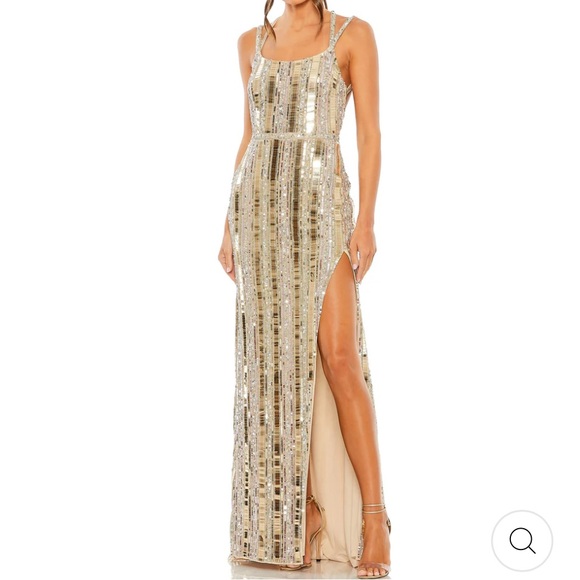 HALTER NECK EMBELLISHED DETAILED BACK GOWN Mac Duggal, nude silver - Picture 3 of 4